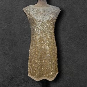 Laundry by Shelli Segal L.A Gold  All Sequin Shift Dress, Size 2